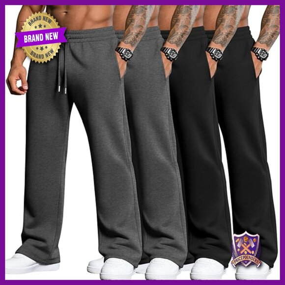 4 Pack Men's Big Tall Sweatpants Athletic Joggers Lounge Drawstring Pockets